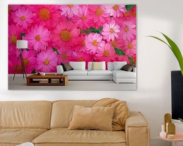 Salon moderne avec papier peint à fleurs sur Animaflora PicsStock