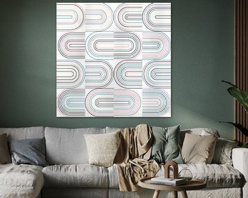 Retro-Industriegeometrie mit Linien in Pastellfarben Nr. 8 in blau, beige, rosa, schwarz von Dina Dankers