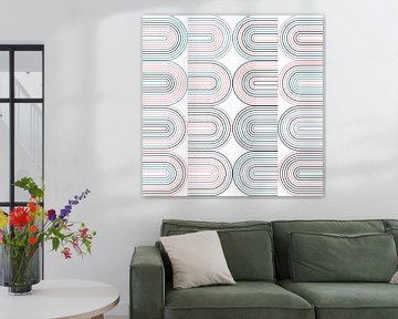 Géométrie industrielle rétro avec des lignes aux couleurs pastel n° 17 en rose, bleu, noir sur Dina Dankers