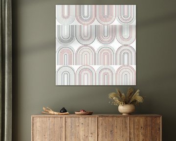 Retro industrial geometry  with  lines in pastel colors nr. 19 in green, red, black by Dina Dankers