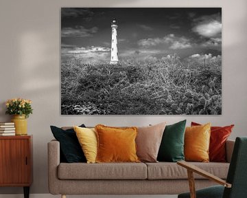 Leuchtturm auf der Insel Aruba / Karibik. Schwarzweiss Bild. von Manfred Voss, Schwarz-weiss Fotografie
