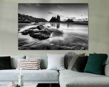 Coastal landscape with beach on Tenerife in black and white. by Manfred Voss, Schwarz-weiss Fotografie