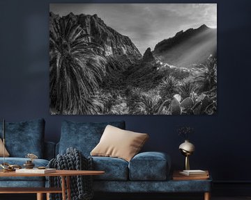 Landschaft beim Dorf Masca auf Teneriffa. Schwarzweiss Bild. von Manfred Voss, Schwarz-weiss Fotografie