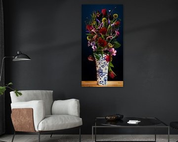 Bloemen in vaas, Delfts blauw van Klaartje Majoor