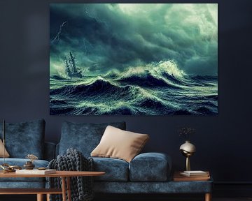 Illustration Wellen mit Wikingerschiff auf dem Meer von Animaflora PicsStock