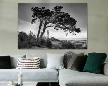 Lighthouse on Hiddensee in the sunrise. Black and white image. by Manfred Voss, Schwarz-weiss Fotografie