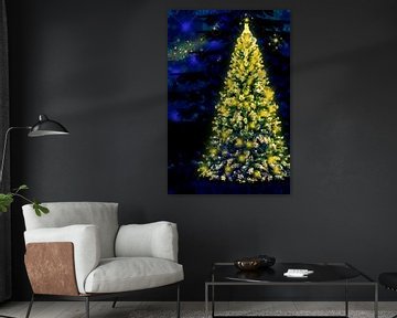 Kerstboom met gouden lichtjes van Helga Blanke