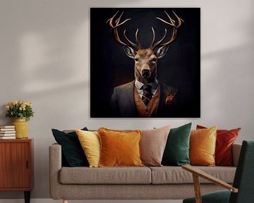 Stately portrait of a Deer in a fancy suit by Maarten Knops