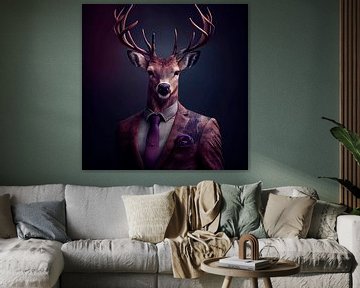 Stately portrait of a Deer in a fancy suit by Maarten Knops