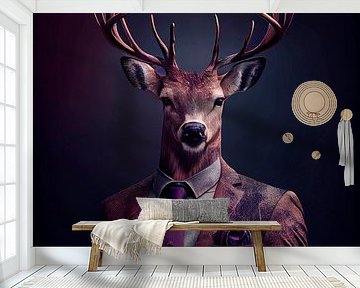 Statig portret van een Hert in een chic pak van Maarten Knops