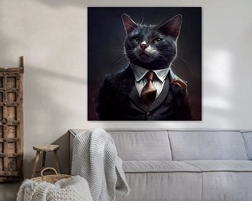Statig portret van een Kat in een chic pak van Maarten Knops