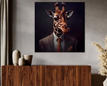 Portrait majestueux d'une girafe en costume fantaisie sur Maarten Knops