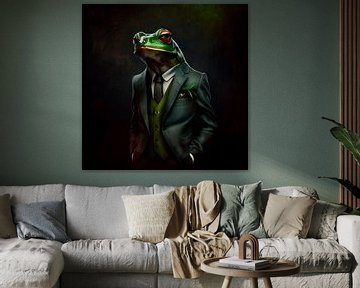 Stately portrait of a Frog in a fancy suit by Maarten Knops