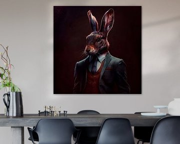 Stattliches Porträt eines Hasen in einem schicken Anzug von Maarten Knops