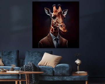 Stately portrait of a Giraffe in a fancy suit by Maarten Knops