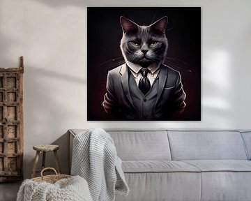 Stattliches Porträt einer Katze in einem schicken Anzug von Maarten Knops