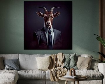 Stately portrait of a Goat in a fancy suit