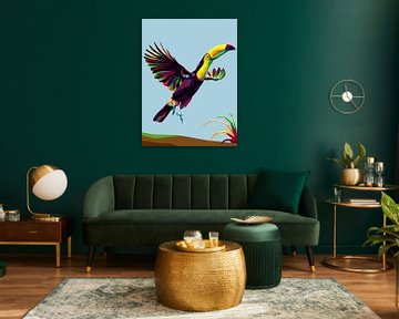 Anime Oiseau Ramphastos sulfuratus toucan à carène en affiche Pop art sur miru arts