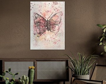 Vlinder in roze warm grijs en zacht geel