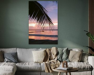 Sunset, on the beach in Thailand with palm trees by Lindy Schenk-Smit