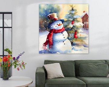 Een schattige sneeuwman in aquarel van Whale & Sons.