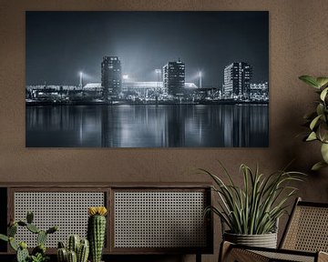 Feyenoord Stadion ‘de Kuip’ Zwartwit Panorama Reflected 16:9 van Niels Dam