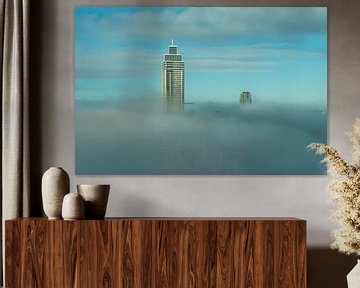 Salmon Harbor tower in the fog by Ilya Korzelius
