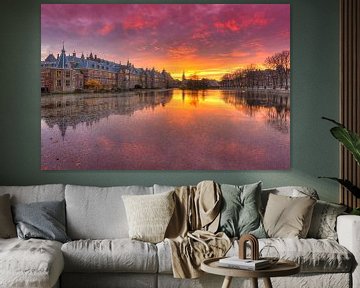 Binnenhof The Hague reflected in the Hofvijver after sunset by Rob Kints