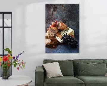 Stilleven met kaas en druiven