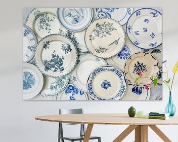 Old French plates white blue mix by Blond Beeld