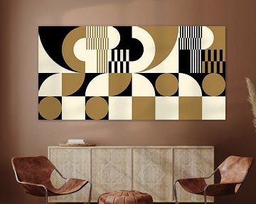 Abstrakte geometrische Retro-Kunst in Gold, Schwarz und Off-White Nr. 6 von Dina Dankers