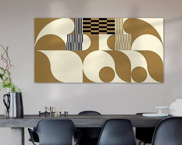 Abstrakte geometrische Retro-Kunst in Gold, Schwarz und Off-White Nr. 7 von Dina Dankers