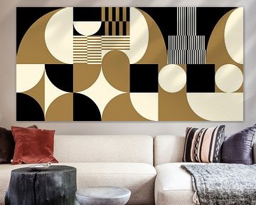 Art géométrique abstrait rétro en or, noir et blanc cassé n°4 sur Dina Dankers