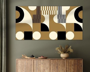 Abstract retro geometric art in gold, black and off white nr. 8 by Dina Dankers