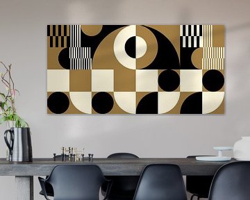 Art géométrique abstrait rétro en or, noir et blanc cassé nr. 1 sur Dina Dankers