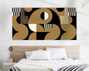 Art géométrique abstrait rétro en or, noir et blanc cassé n° 14 sur Dina Dankers
