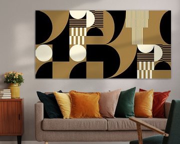 Abstract retro geometric art in gold, black and off white nr.  19 by Dina Dankers