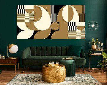 Abstract retro geometric art in gold, black and off white nr.  18 by Dina Dankers