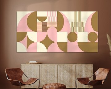 Abstracte retro geometrische kunst in goud, roze en gebroken wit nr. 4 van Dina Dankers
