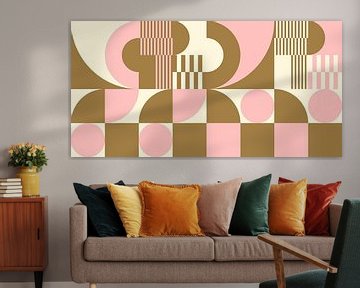 Abstracte retro geometrische kunst in goud, roze en gebroken wit nr. 6 van Dina Dankers