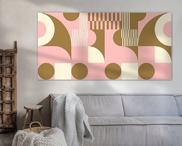 Art géométrique abstrait rétro en or, rose et blanc cassé n°8 sur Dina Dankers