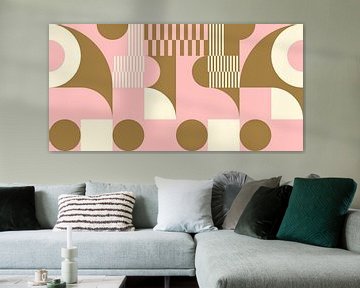 Abstracte retro geometrische kunst in goud, roze en gebroken wit nr. 8 van Dina Dankers