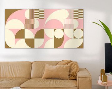 Abstracte retro geometrische kunst in goud, roze en gebroken wit nr. 5 van Dina Dankers