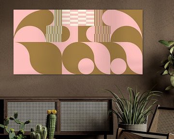 Abstracte retro geometrische kunst in goud, roze en gebroken wit nr. 7 van Dina Dankers