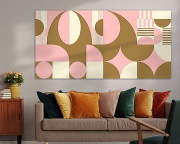 Art géométrique abstrait rétro en or, rose et blanc cassé n°3 sur Dina Dankers