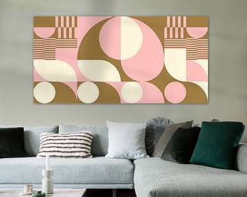 Abstracte retro geometrische kunst in goud, roze en gebroken wit nr. 9
