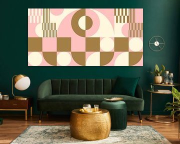 Abstract retro geometric art in gold, pink and off white nr. 1 by Dina Dankers