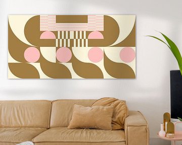 Abstracte retro geometrische kunst in goud, roze en gebroken wit nr. 10 van Dina Dankers