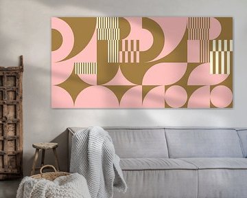 Abstracte retro geometrische kunst in goud, roze en gebroken wit nr. 15 van Dina Dankers