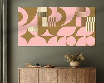 Art géométrique abstrait rétro en or, rose et blanc cassé n° 15 sur Dina Dankers
